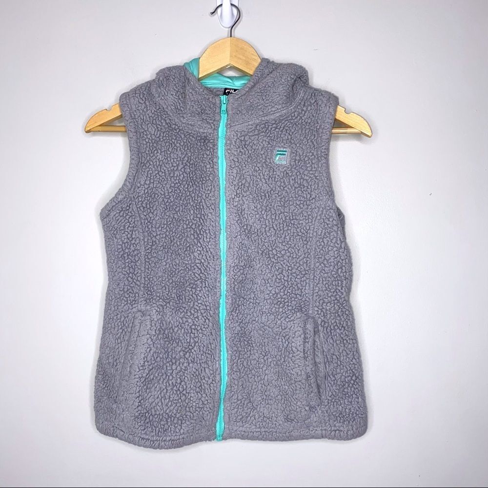 FILA Girls Gray Fleece Zipper Front Vest With Hood Size M 10-12 !